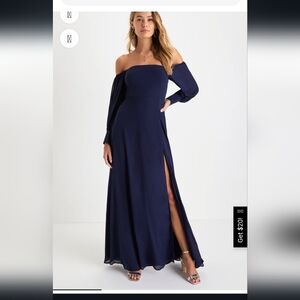 Lulu's Feel the Romance Navy Blue Off-the-Shoulder Maxi Dress